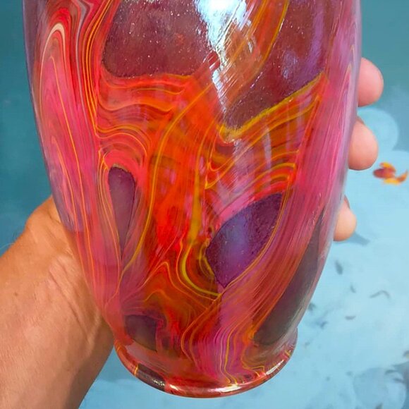 Stunning Art Deco Favrile-Style Bohemian Iridescent Layered Ribbon Glass Vase - Picture 8 of 9